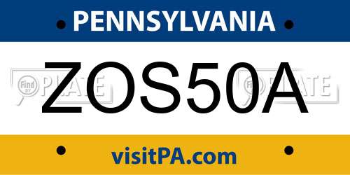 ZOS50A Pennsylvania License Plate