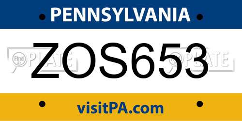 ZOS653 Pennsylvania License Plate
