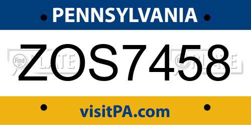 ZOS7458 Pennsylvania License Plate