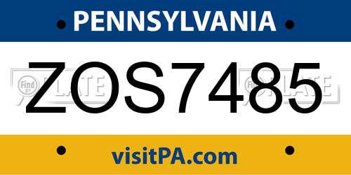 ZOS7485 Pennsylvania License Plate