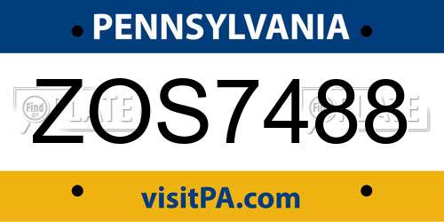 ZOS7488 Pennsylvania License Plate