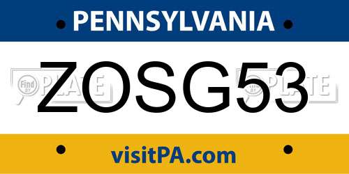 ZOSG53 Pennsylvania License Plate