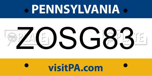 ZOSG83 Pennsylvania License Plate
