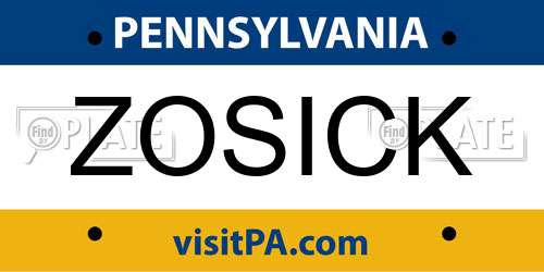 ZOSICK Pennsylvania License Plate