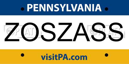 ZOSZASS Pennsylvania License Plate