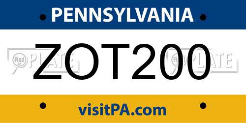 ZOT200 Pennsylvania License Plate