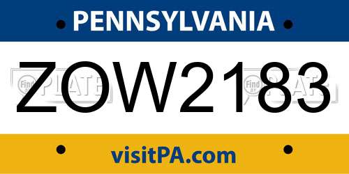 ZOW2183 Pennsylvania License Plate