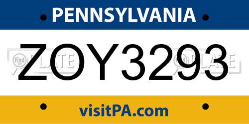 ZOY3293 Pennsylvania License Plate