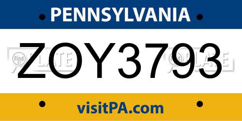 ZOY3793 Pennsylvania License Plate