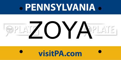 ZOYA Pennsylvania License Plate