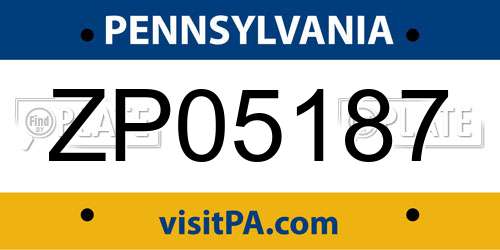 ZP05187 Pennsylvania License Plate