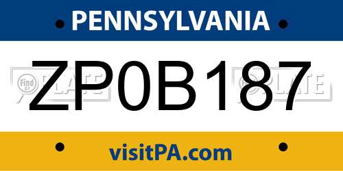 ZP0B187 Pennsylvania License Plate