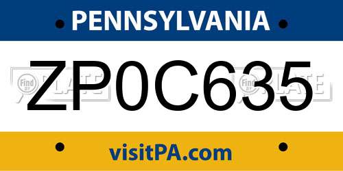 ZP0C635 Pennsylvania License Plate