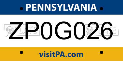 ZP0G026 Pennsylvania License Plate