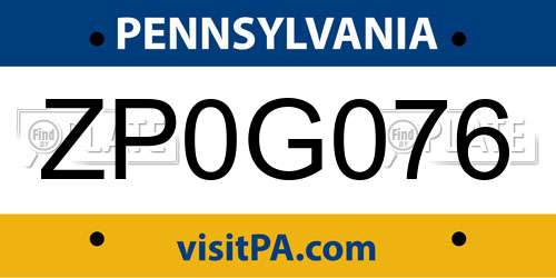 ZP0G076 Pennsylvania License Plate
