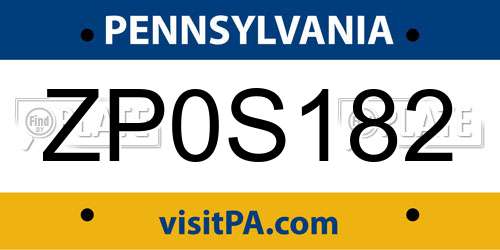 ZP0S182 Pennsylvania License Plate