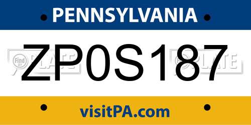 ZP0S187 Pennsylvania License Plate