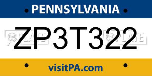 ZP3T322 Pennsylvania License Plate