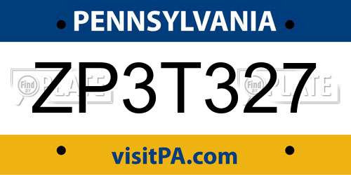ZP3T327 Pennsylvania License Plate