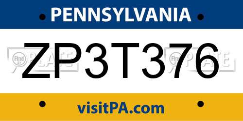 ZP3T376 Pennsylvania License Plate