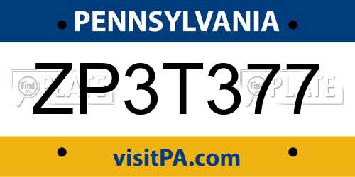 ZP3T377 Pennsylvania License Plate