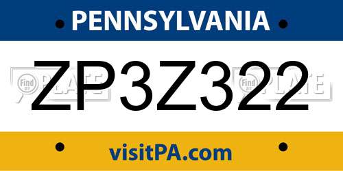 ZP3Z322 Pennsylvania License Plate