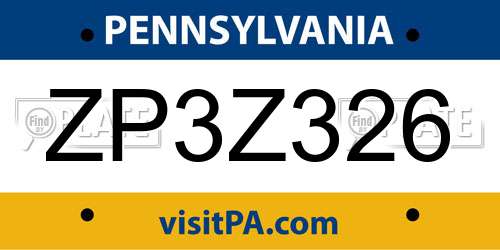 ZP3Z326 Pennsylvania License Plate