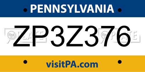 ZP3Z376 Pennsylvania License Plate