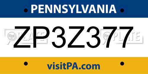 ZP3Z377 Pennsylvania License Plate
