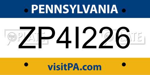 ZP4I226 Pennsylvania License Plate