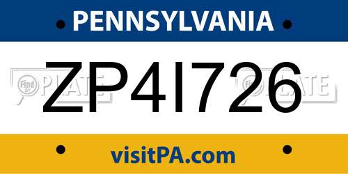 ZP4I726 Pennsylvania License Plate
