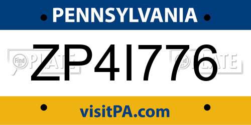 ZP4I776 Pennsylvania License Plate