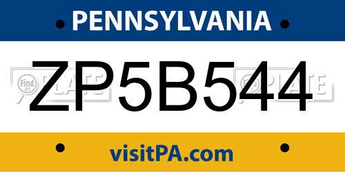 ZP5B544 Pennsylvania License Plate