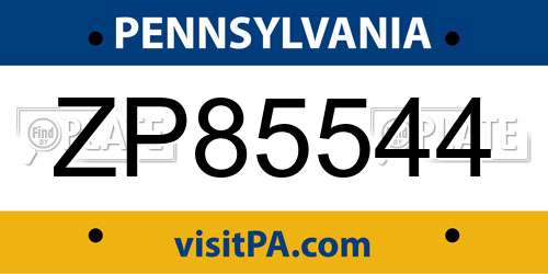ZP85544 Pennsylvania License Plate