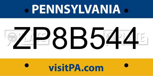 ZP8B544 Pennsylvania License Plate
