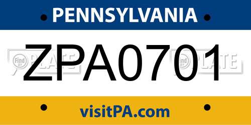 ZPA0701 Pennsylvania License Plate