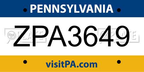 ZPA3649 Pennsylvania License Plate
