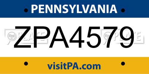 ZPA4579 Pennsylvania License Plate