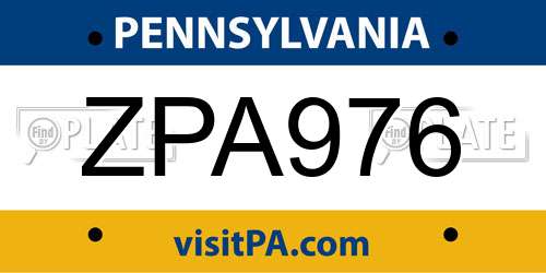 ZPA976 Pennsylvania License Plate