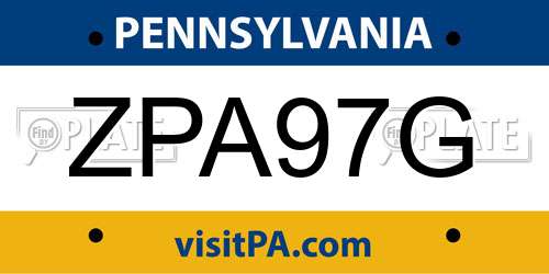 ZPA97G Pennsylvania License Plate