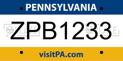 ZPB1233 Pennsylvania License Plate