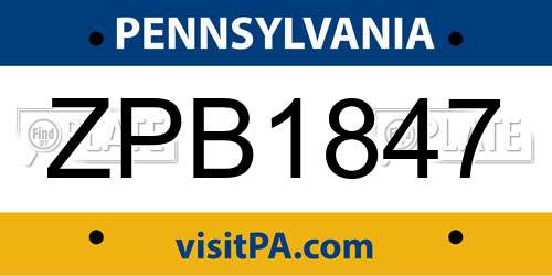 ZPB1847 Pennsylvania License Plate