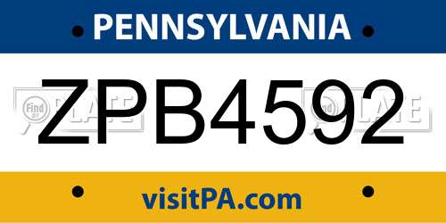 ZPB4592 Pennsylvania License Plate