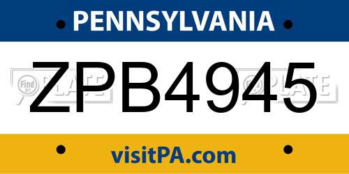 ZPB4945 Pennsylvania License Plate