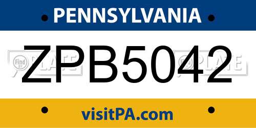 ZPB5042 Pennsylvania License Plate