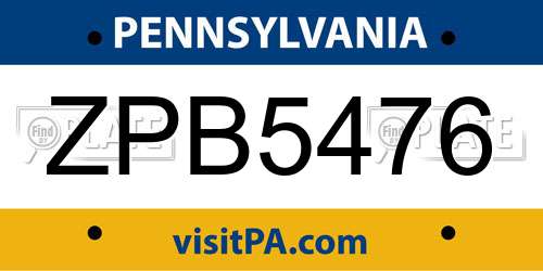 ZPB5476 Pennsylvania License Plate