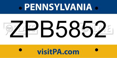 ZPB5852 Pennsylvania License Plate