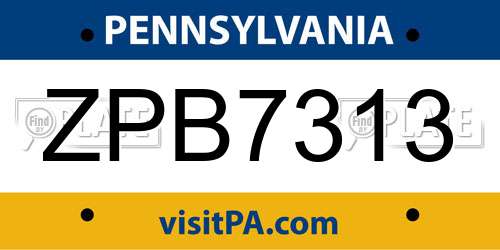 ZPB7313 Pennsylvania License Plate