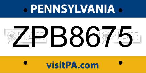 ZPB8675 Pennsylvania License Plate
