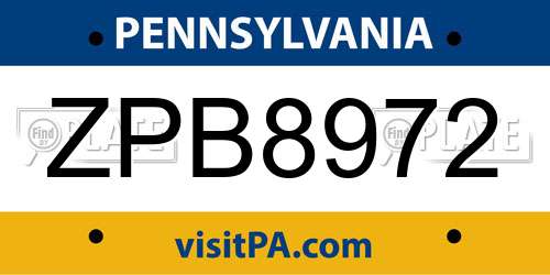 ZPB8972 Pennsylvania License Plate